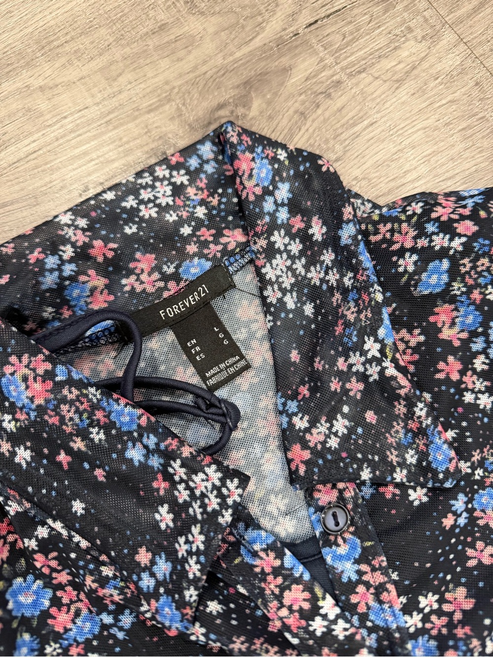 Forever 21 Black Long-Sleeve Shirt Dress with Pink & Blue Floral Print - Picture 2 of 3